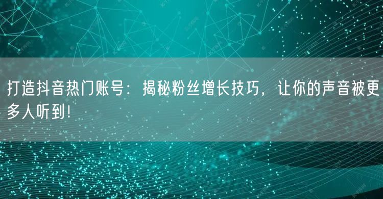 打造抖音热门账号：揭秘粉丝增长技巧，让你的声音被更多人听到！