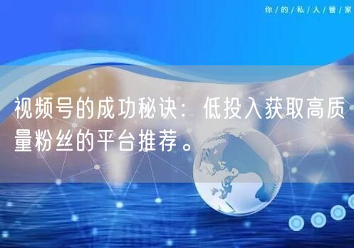 视频号的成功秘诀：低投入获取高质量粉丝的平台推荐。