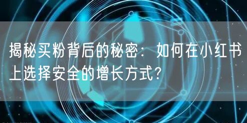 揭秘买粉背后的秘密：如何在小红书上选择安全的增长方式？